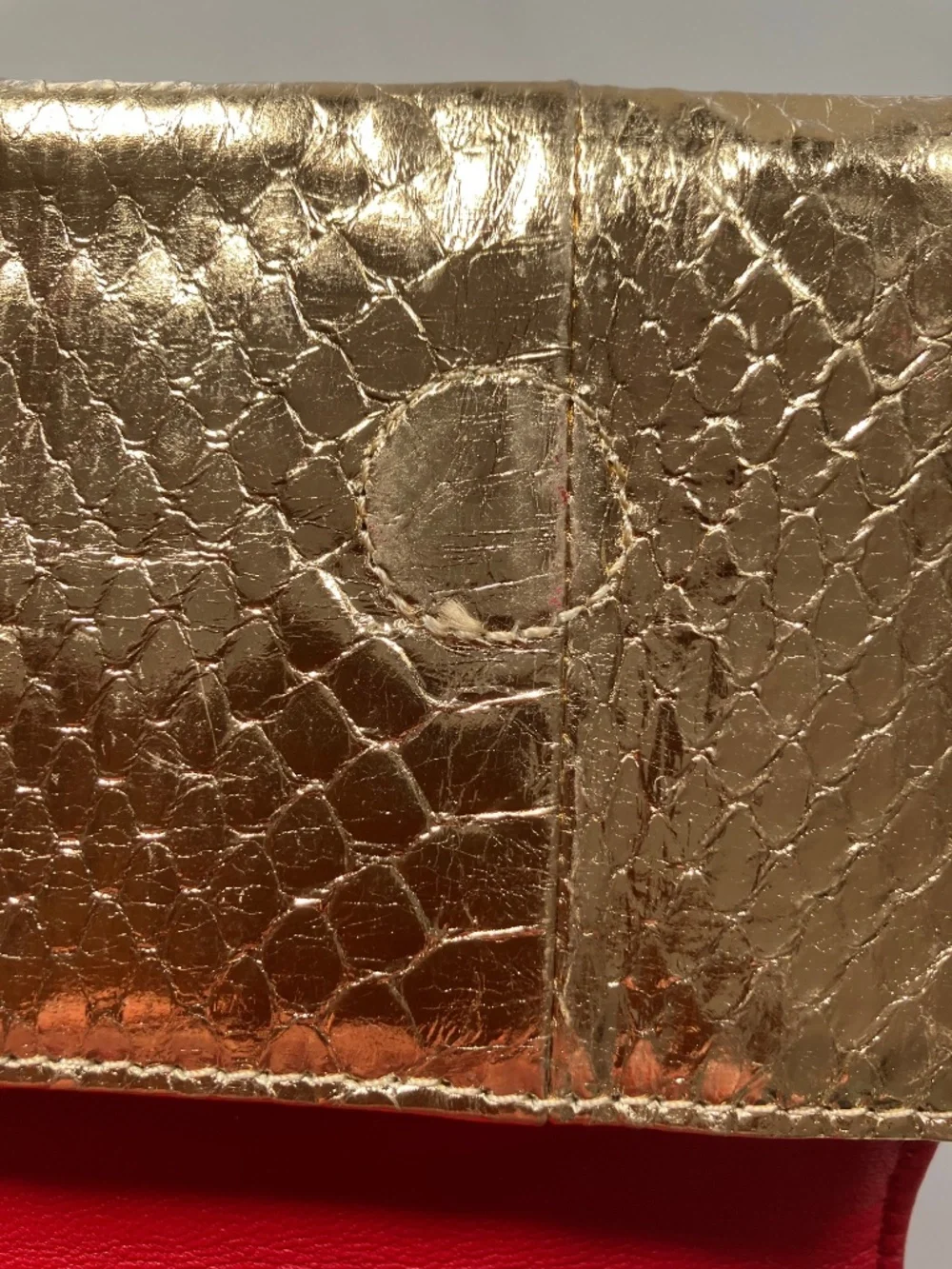 Jessica Kagan Cushman JK  Gold Faux Crocodile Leather Skull “Bite Me
